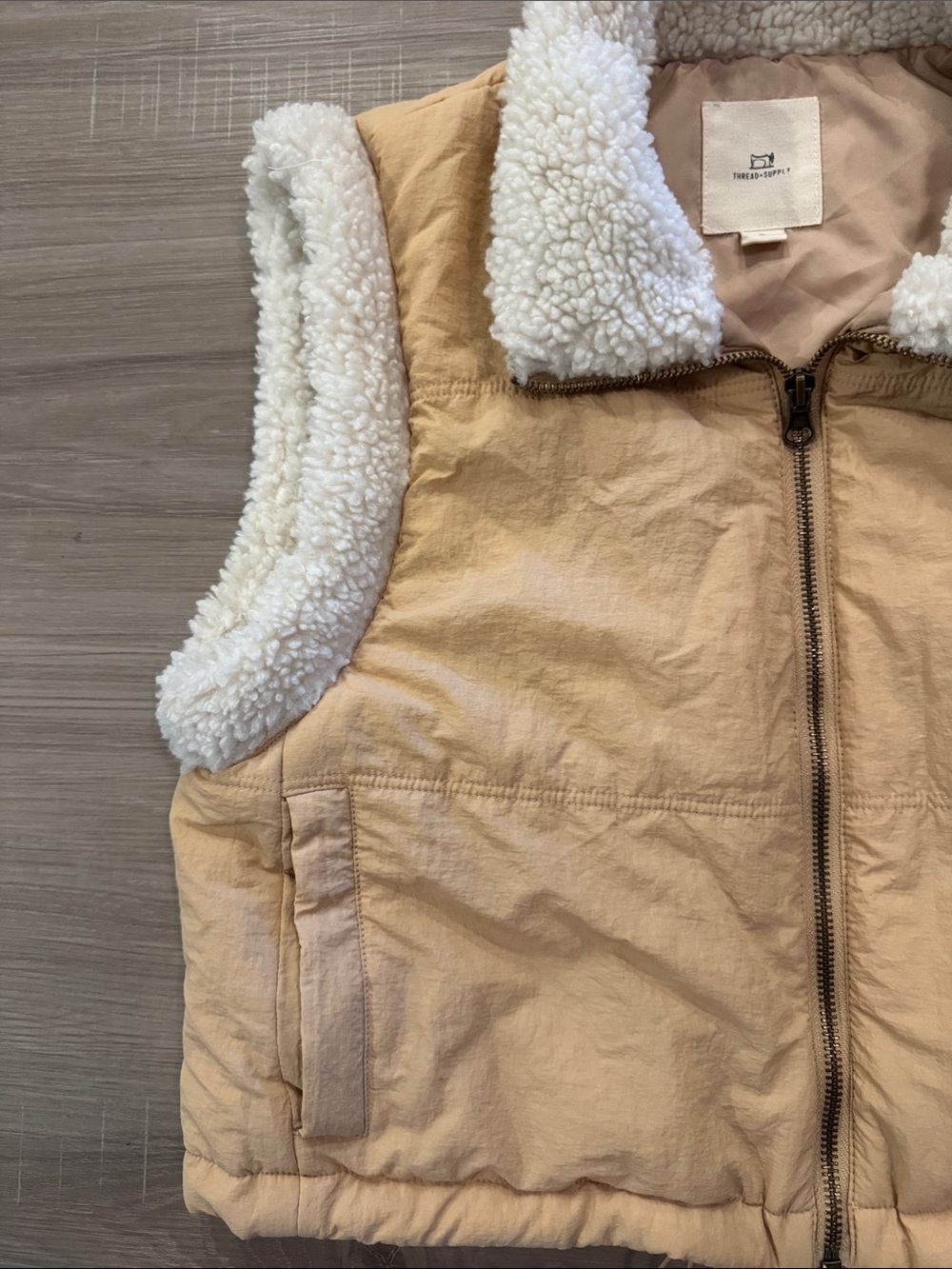 Thread & Supply Cream Sherpa-Lined Beige Puffer Vest